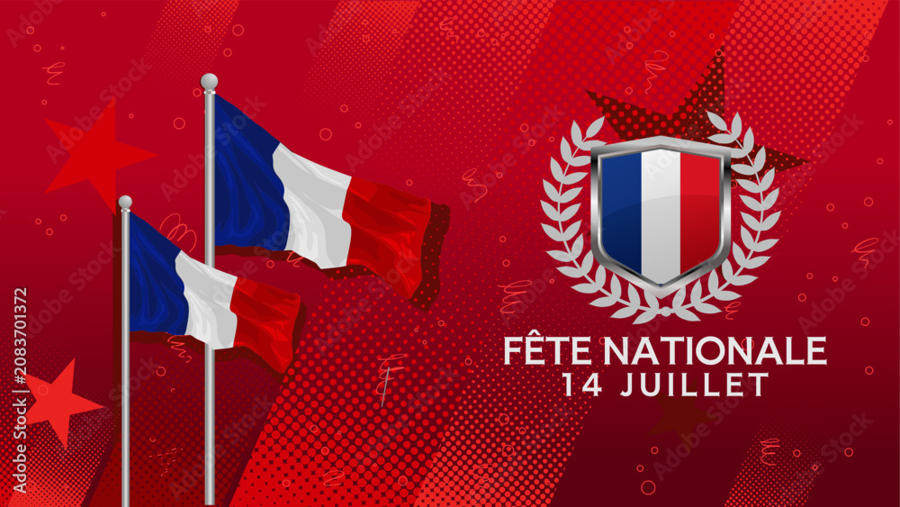 Fototapeta premium Fête nationale française, 14 juillet - bannière, fond - illustration vectorielle 