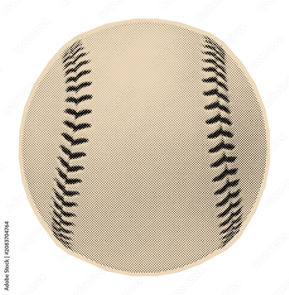 Obraz premium Classic baseball with its iconic stitching, rendered in a vintage halftone dot illustration with a retro pop art or comic book aesthetic