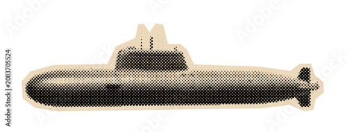 Принти на полотні Vintage submarine illustration in a monochrome halftone pop art style, showing a