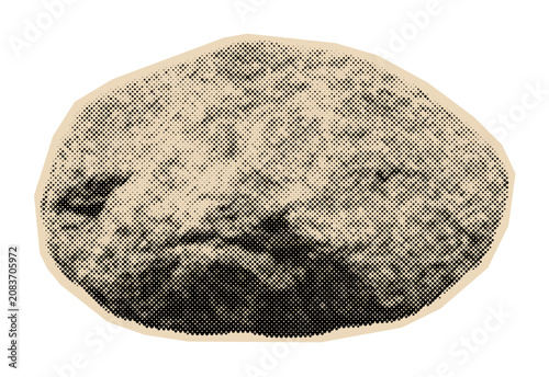 Canvas Print Stone illustration in a vintage halftone style, showing a single rough rock with