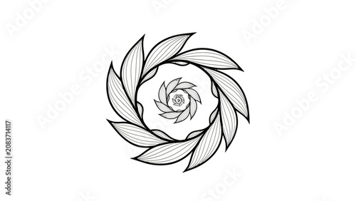 Abstract Circular Spiral Leaf Pattern, Minimalist Organic Nature Inspired Design.