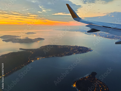 Fotografie beautiful thick clouds in the sky from the height of the flight of the plane wit