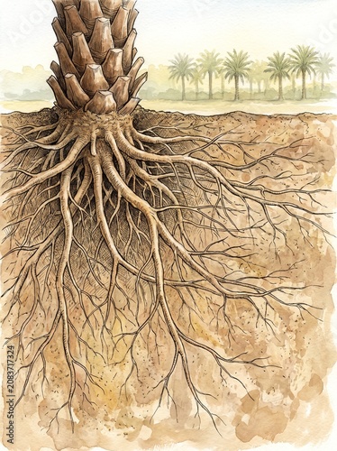 Date Palm Root System Botanical Illustration