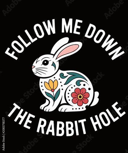 Quadro su tela Funny Follow Me Down The Rabbit Hole Surrealistic Bunny