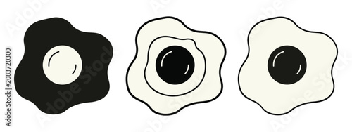 Fotografie Set of fried egg icons in different styles and colors with breakfast culinary il