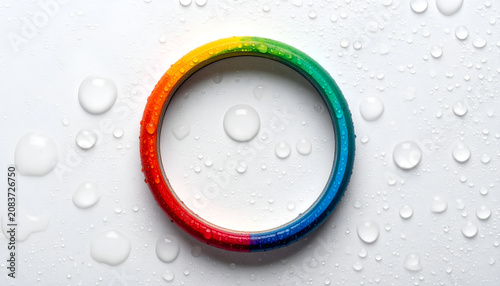 Rainbow Ring with Water Droplets on White Surface.