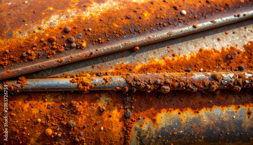 Close-up Macro Shot of Corroded Metal Surface with Rust and Debris.