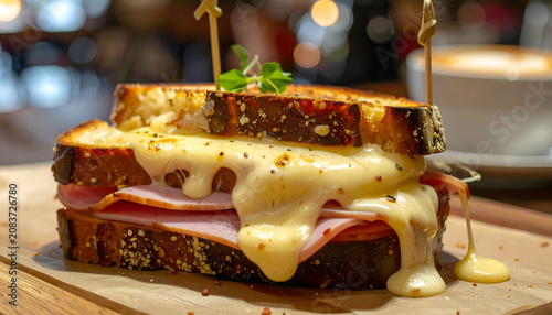 Gourmet Ham and Cheese Sandwich with Melted Bechamel Sauce.
