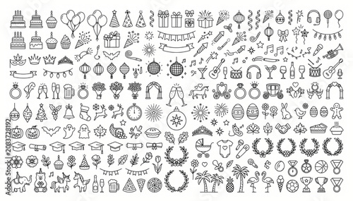 Photos Comprehensive celebration and party event vector icon set with celebration birth
