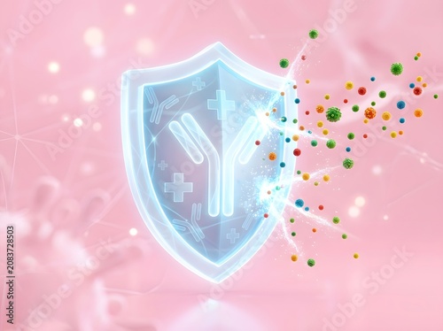 Glowing Immune Shield Protecting Against Viruses and Bacteria Illustration