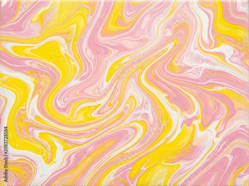 Swirling Abstract Fluid Art Background in Vibrant Yellow Pink and White Tones