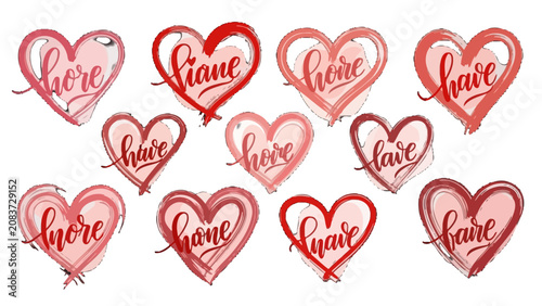 Collection of Red Heart-Shaped Balloons with Love Text, Isolated White Background, Romantic Celebration