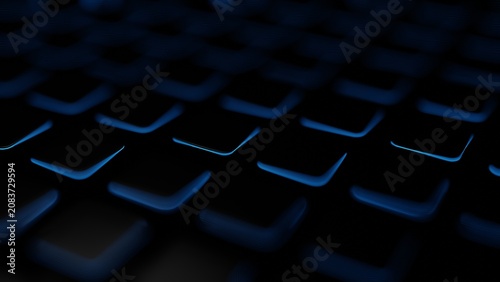 Foto Abstract Dark Square Tiles Texture With Blue Neon Glowing Edges