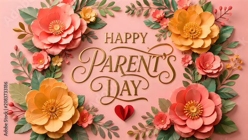 Happy parents day greeting card with colorful flowers
