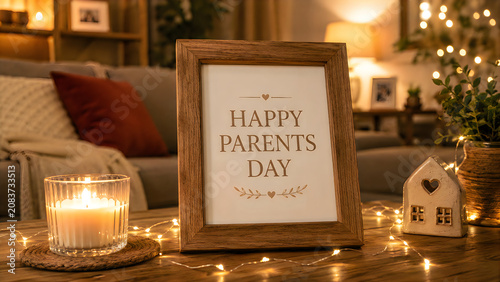 Cozy happy parents day decoration with candles and lights