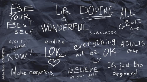 Pack of 50 handwritten emotional titles and doodles on alpha channel