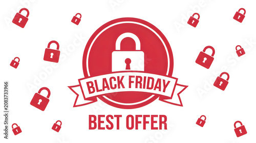 Black friday sale promotion with padlock security icons and best offer text