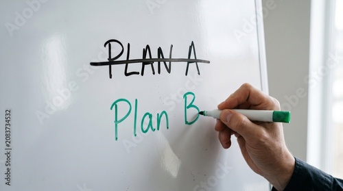 Hand Writing Plan B on Whiteboard as a Contingency Strategy