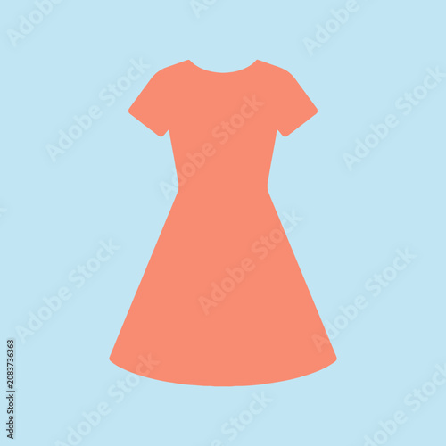 A simple peach colored dress icon on a light blue background