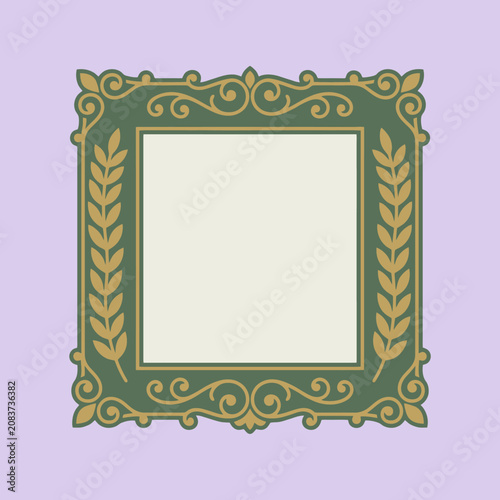 Elegant vintage green and gold frame on purple
