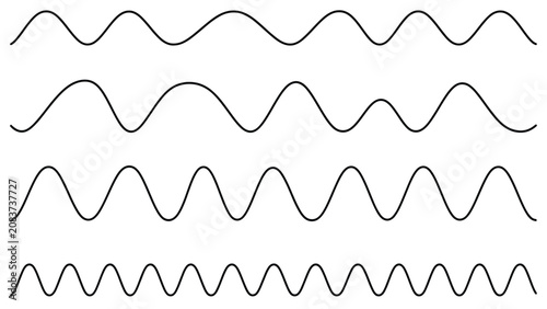 Foto Set of four different sine waves with varying frequencies and amplitudes