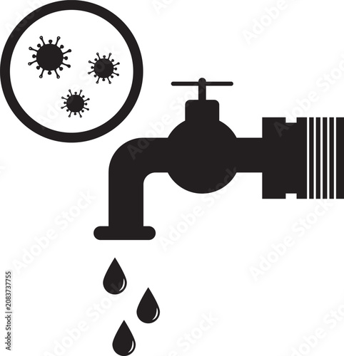 Tap water with germ icon, illustration