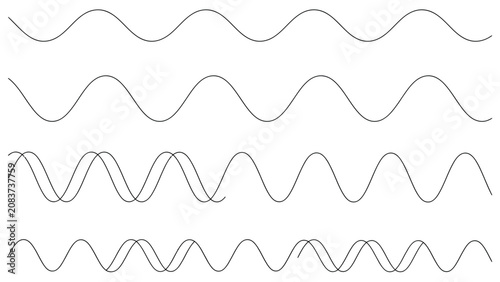 Tableau sur toile Set of sine wave patterns, abstract sound waves and frequency lines