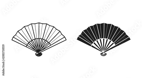Vector illustration of set of folding fans, traditional japanese hand fan icons on a transparent background