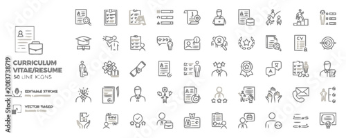 Schilderij op canvas Set of 50 curriculum vitae and resume line icons