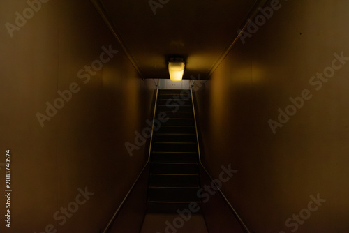 Canvas Print Dark Dingy Gritty Grungy Stairway yellow light Graphic Resource Backrooms