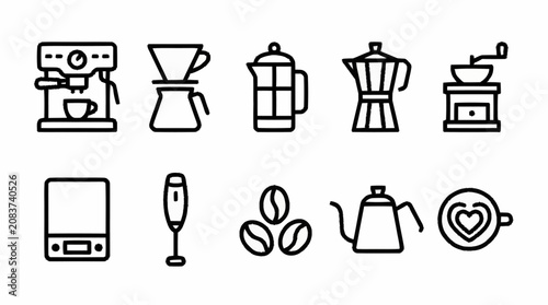 Coffee maker and drink icons.