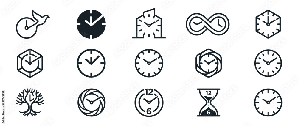 Fototapeta premium Set of Creative Minimalist Clock and Time Management Vector Icons