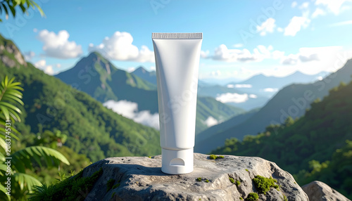 Natural Skincare Product Tube on Rocky Mountain Peak.