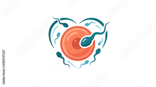 Tableau sur toile Fertilization concept: Sperm cells surrounding egg, heart shape, conception, rep