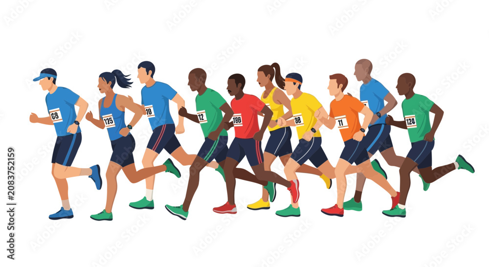 Fototapeta premium Diverse group of athletes competing in a marathon race.