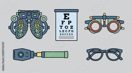 Konstfotografi Optometrist Tools Flat Color Icon Vector