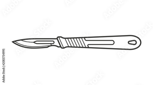 Scalpel medical instrument outline icon, surgical blade tool, sharp clean line art
