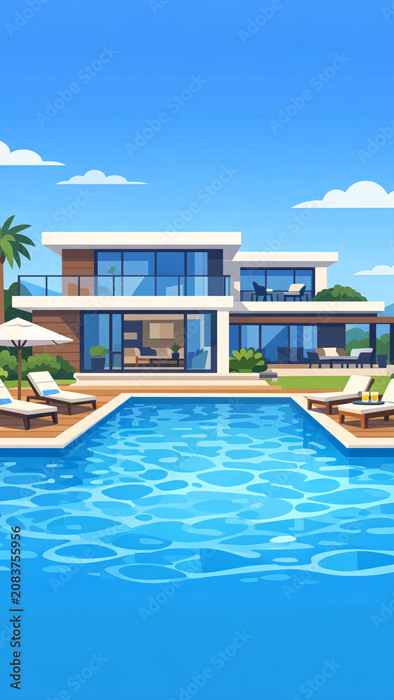 Fototapeta premium Luxurious waterfront property with modern design, infinity pool and ocean view.