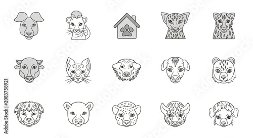 Canvas Print Collection of various animal faces in a minimalist line art style perfect for pet-themed designs