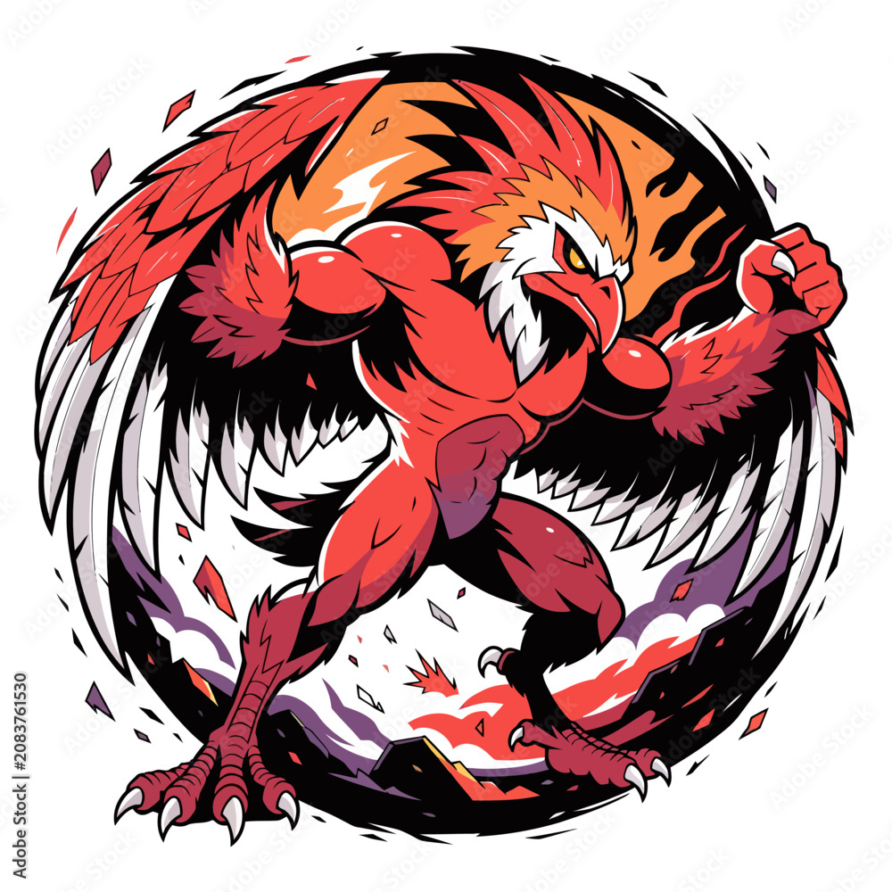 Fototapeta premium Fierce Red Dragon Warrior in Dynamic Combat Pose.