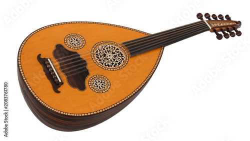 Traditional Arabic Oud Isolated on White Background – Handmade Wooden String Instrument
