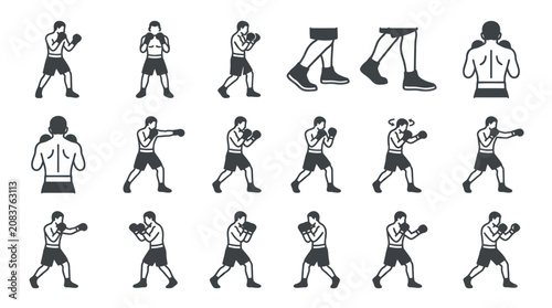 Obraz na plátně Boxer Poses and Movements Illustration.