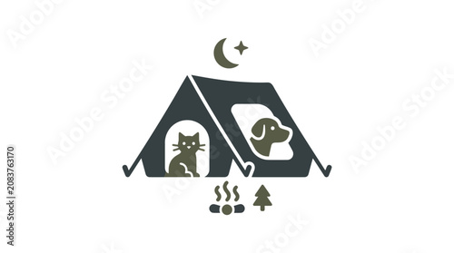 Foto Cat Sitting in Tent at Night.