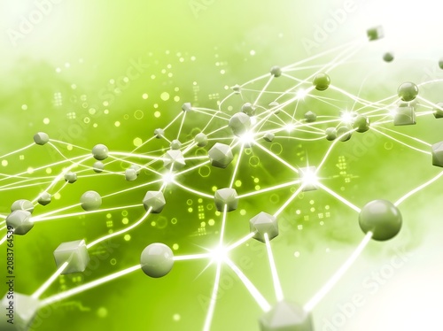 Abstract Green 3D Network Connection Matrix with Glowing Nodes