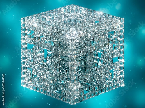 Abstract 3D Cube Structure A Shimmering Digital Matrix of Interconnected Pixels