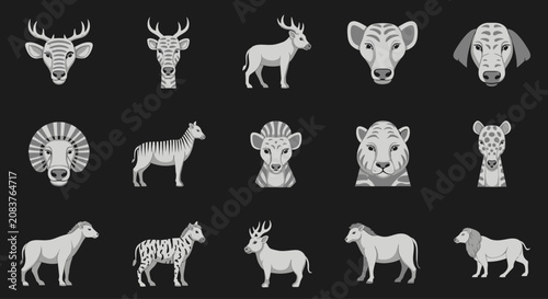 Konstfotografi Collection of various animal illustrations in a monochromatic style