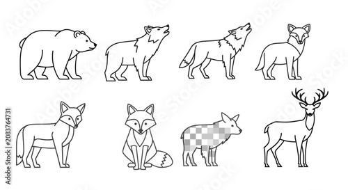Canvas Print Collection of various wild animals in a simple line art style.