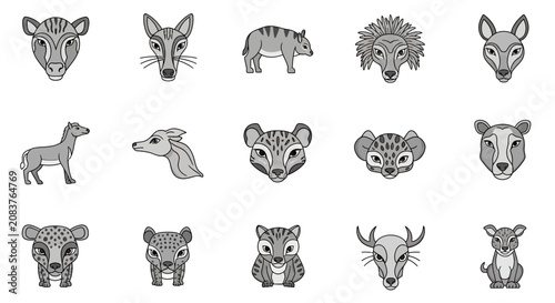 Photography Collection of various animal head illustrations in a minimalist black and white style