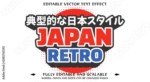 Retro Japan Style Editable Vector Text Effect with Japanese Characters and Modern Design Elements