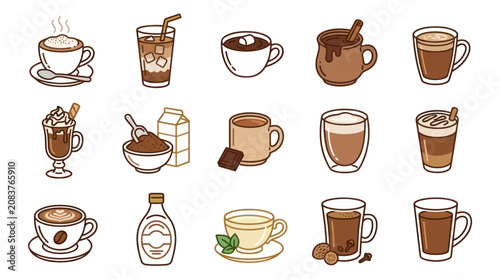 Photography Various coffee drinks and tea cups.